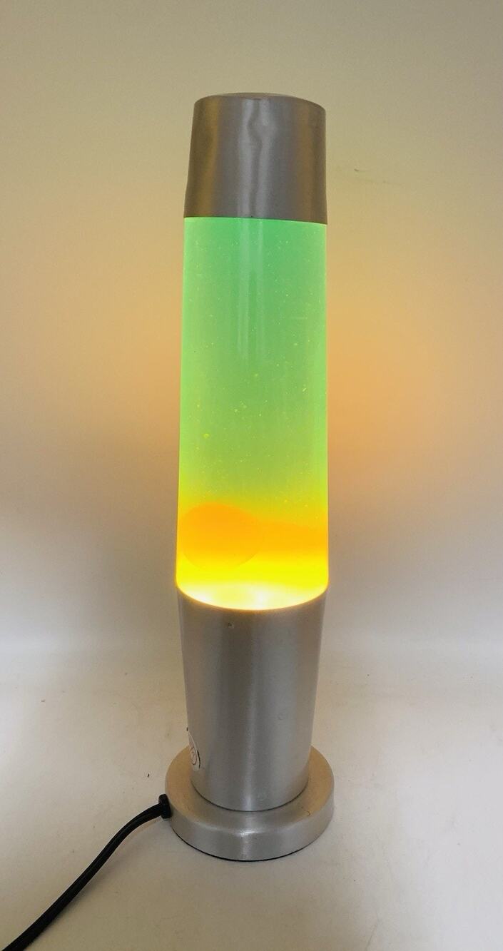 VTG 90s Hot Rock Lite Lava Lamp 16" Teal Liquid Neon Green Wax Silver Base